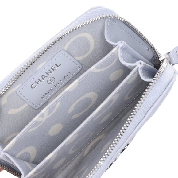 CHANEL Perforated CC Logo Coin Case Light Blue Caviar Leather - Picture 5 of 5